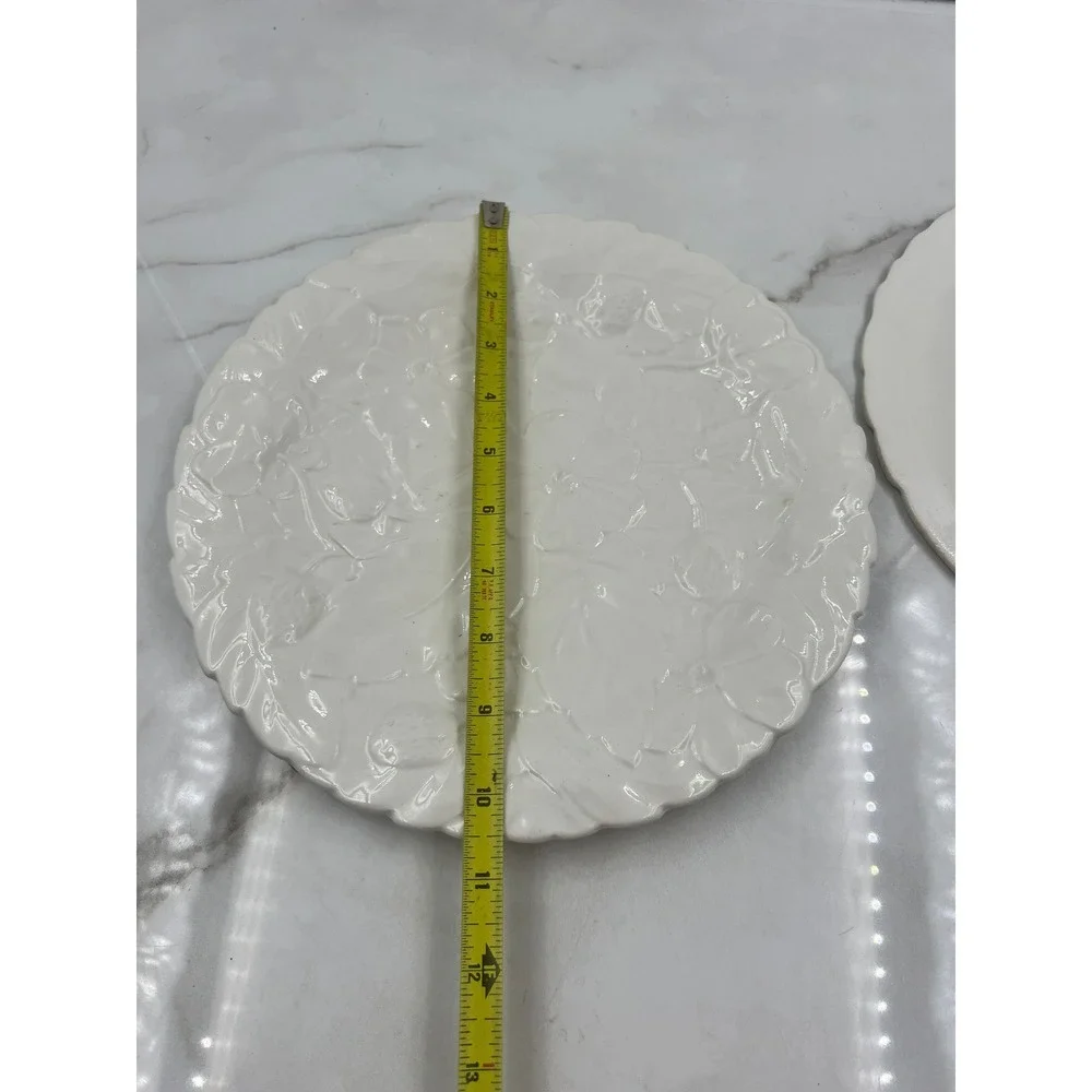 PV France Vintage White Strawberry Embossed Ceramic Salad Plates Set of 2 12957
